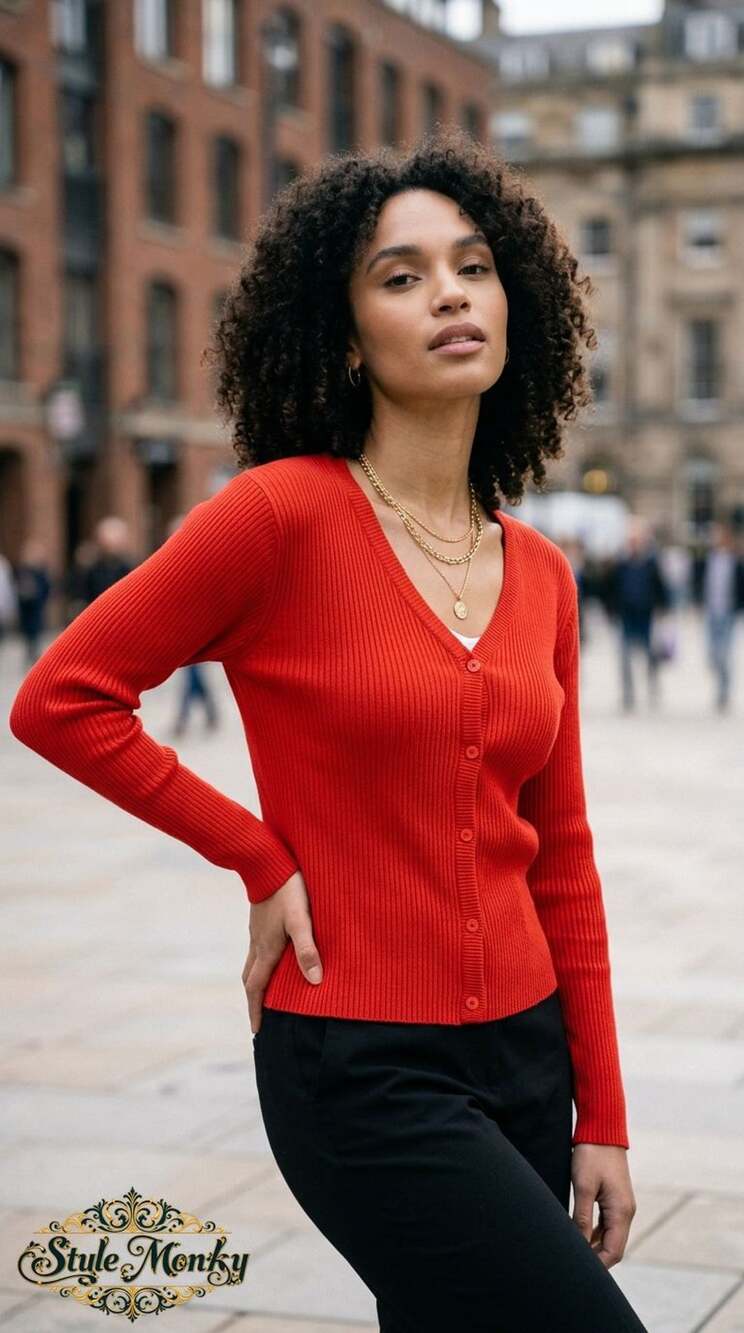 American Eagle Outfitters Cardigan Sweater Size M Red Ribbed V-Neck